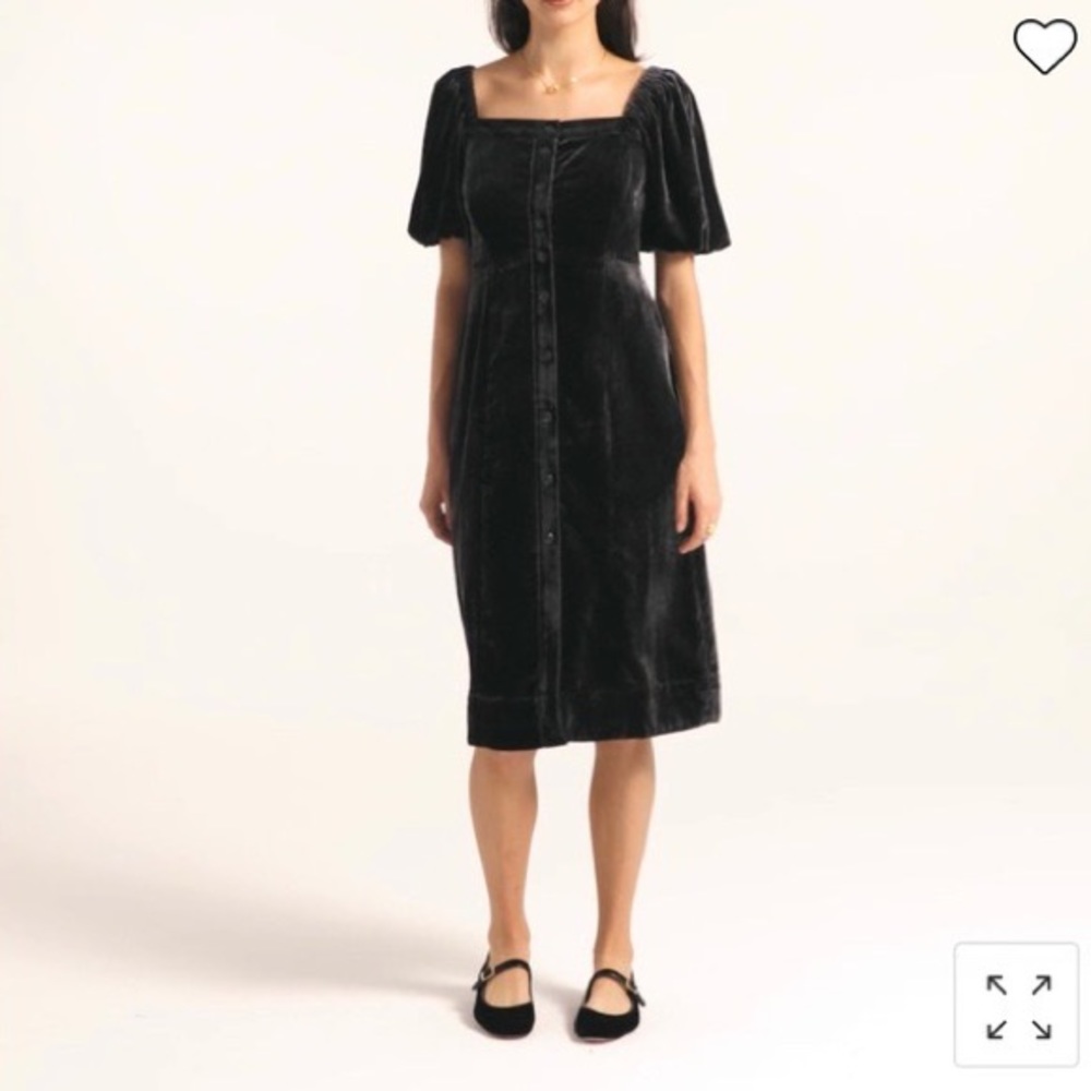 J Crew New Puff-sleeve square neck velvet dress knee length button front - Picture 1 of 9